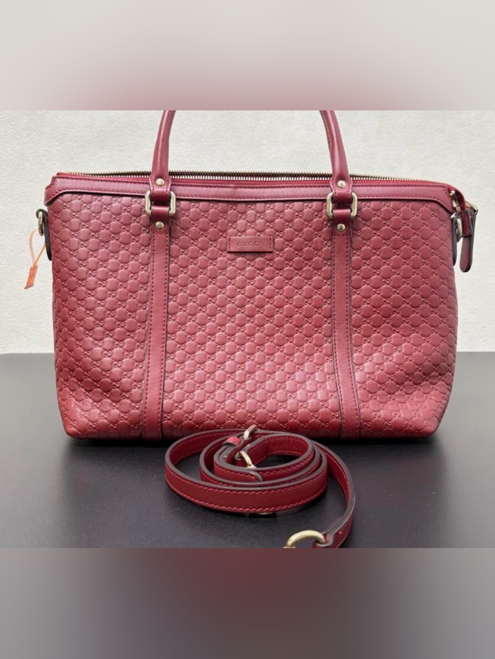 Gucci Pink Leather Embossed Shoulder Tote with Strap
